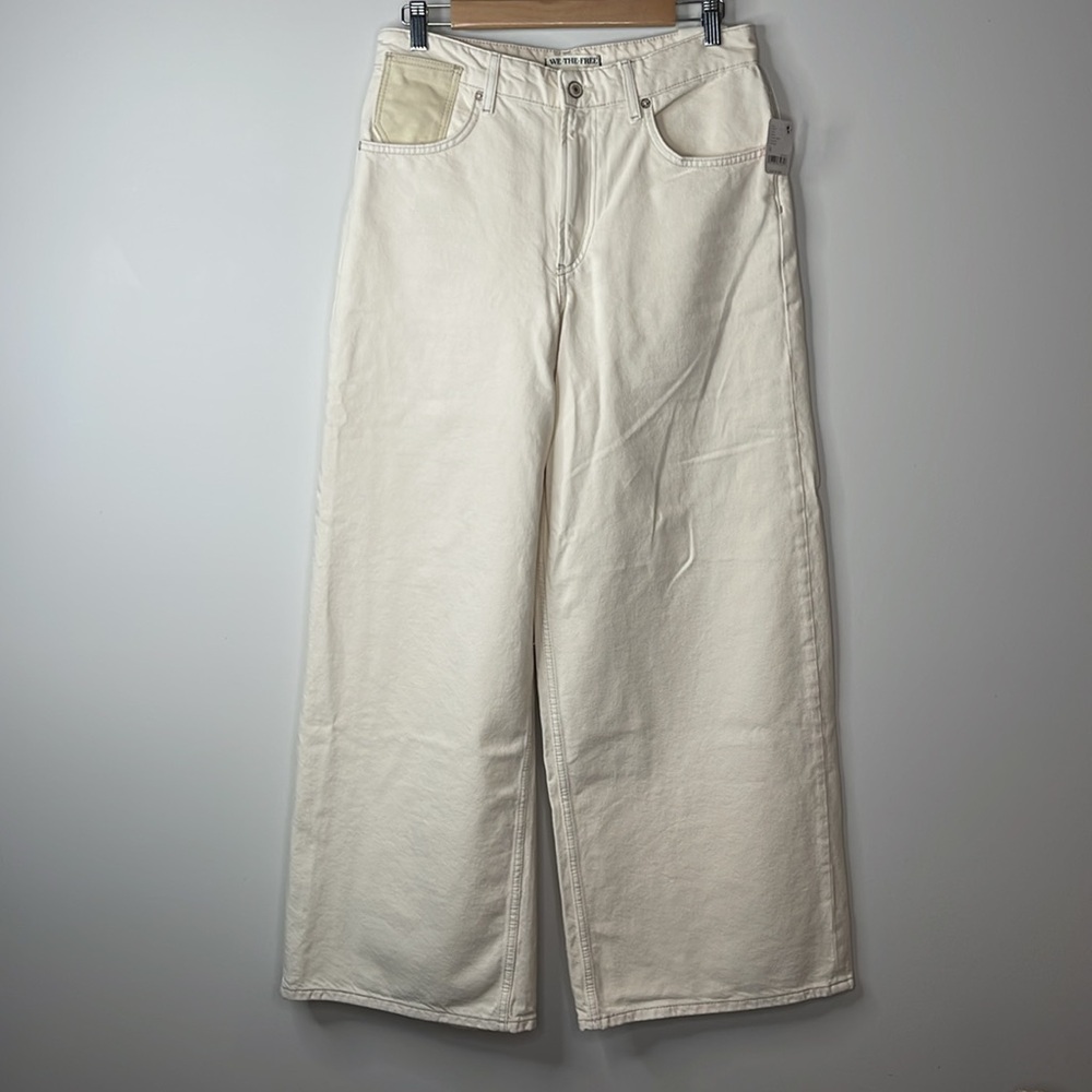 Free People NWT Waterfalls Wide Leg Baggy Jeans Ivory Combo Size 28 - Picture 4 of 14